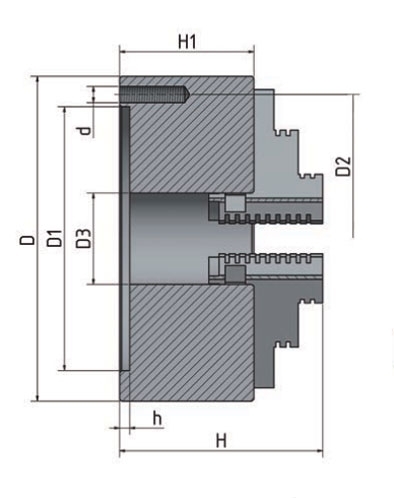 4-čelisťové sklíčidlo s centrickým upínáním o 125 mm